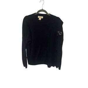 Peck & Peck Cashmere Mens Navy Blue Crewneck Sweater Buckle Detail Size L 2 Ply